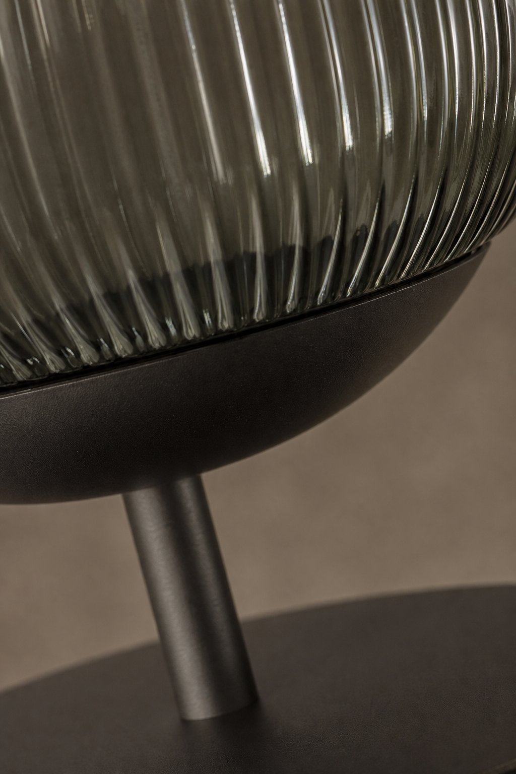 Maison Moya - Lanterne Ribbed Smoke Glass Table Lamp - closeup detail
