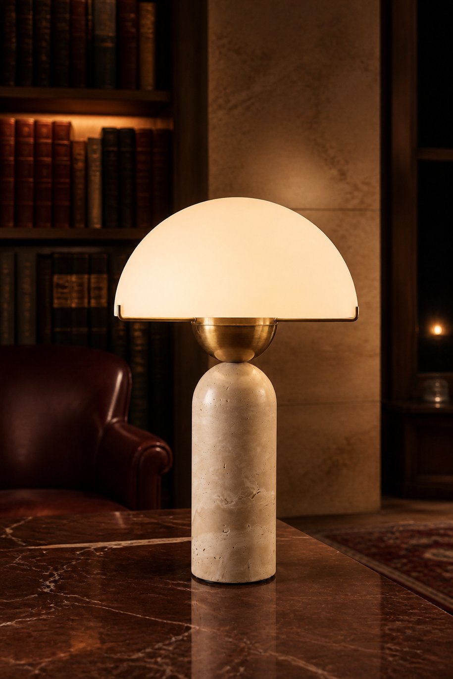 Travertin Dôme Atollo Travertine Table Lamp