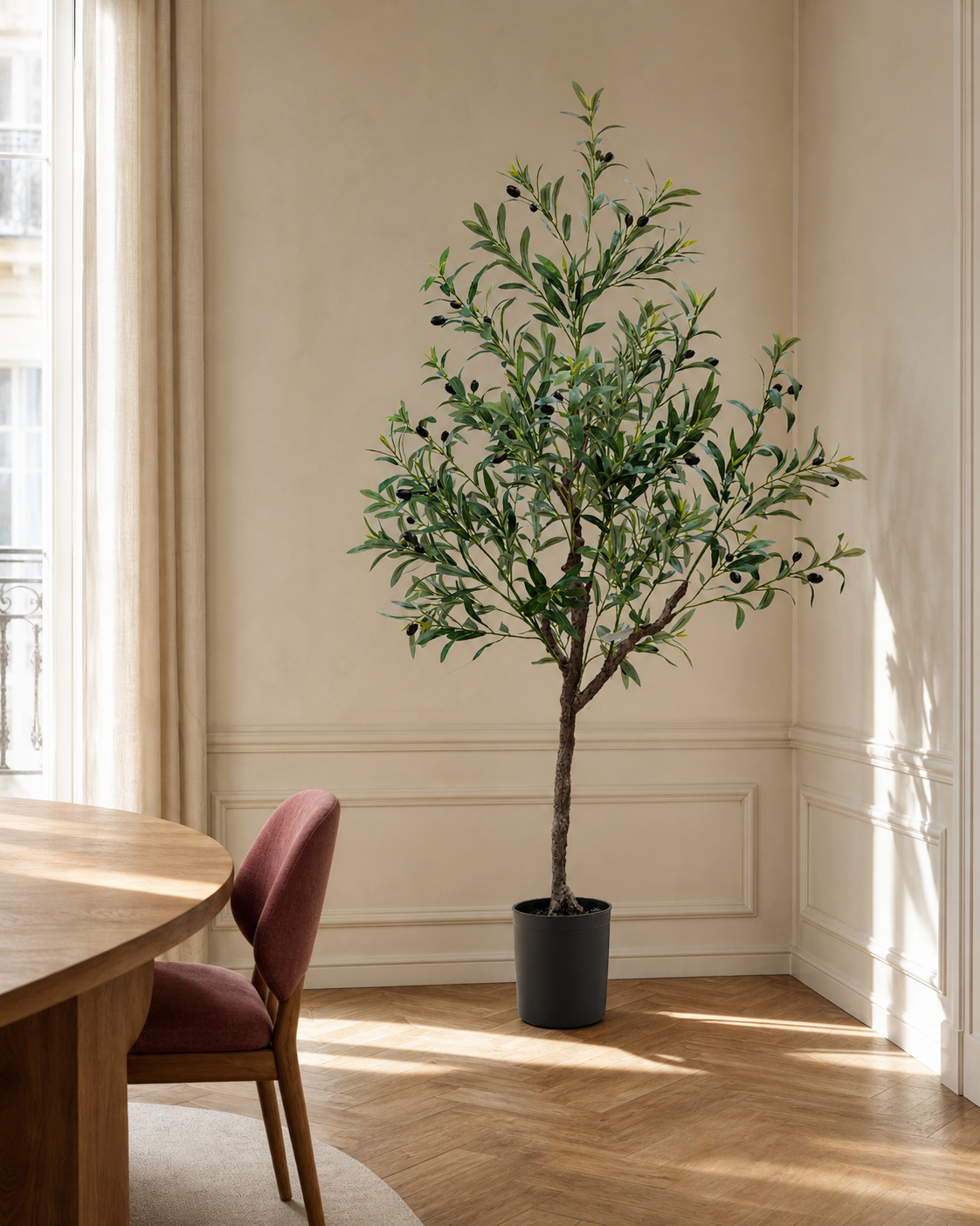 Arezzo Artificial Olive Tree, styled in a warm contemporary interior