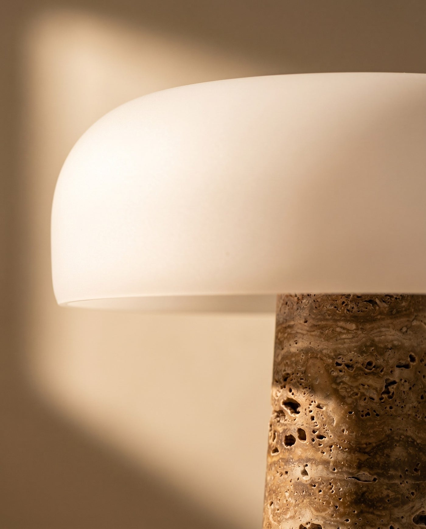 Maison Moya - Travertin CÃ´ne Travertine Cone Table Lamp - 03 closeup-top