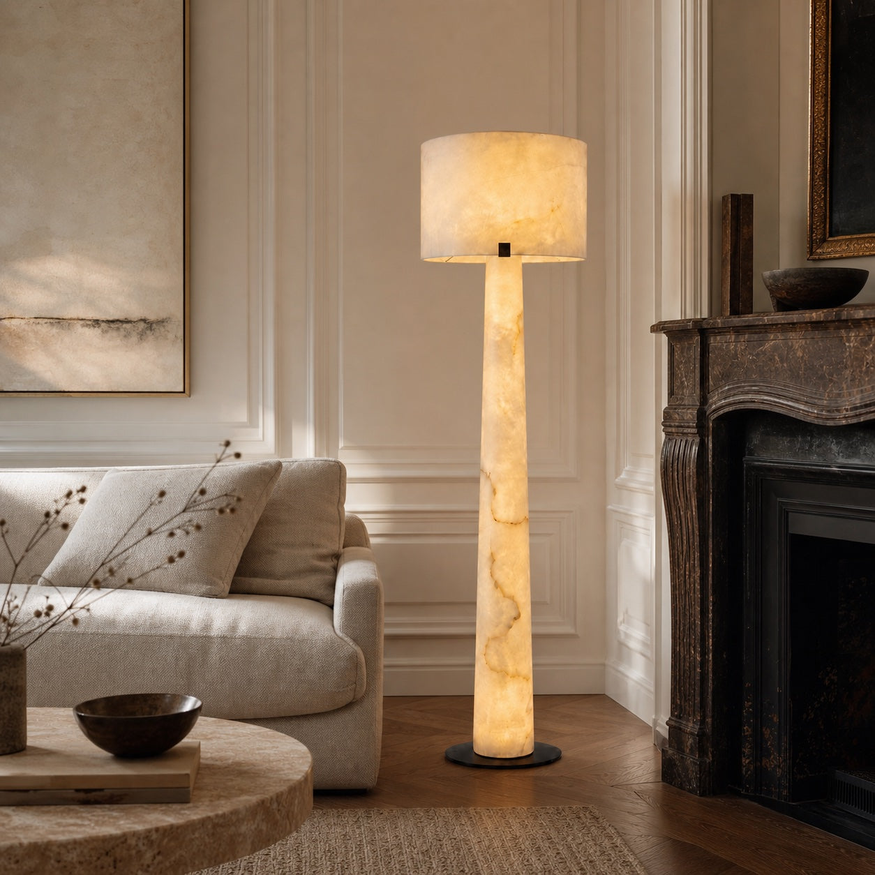 Albâtre Alabaster Column Floor Lamp