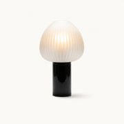 Champignon tafellamp van geribbeld glas