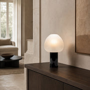 Champignon tafellamp van geribbeld glas